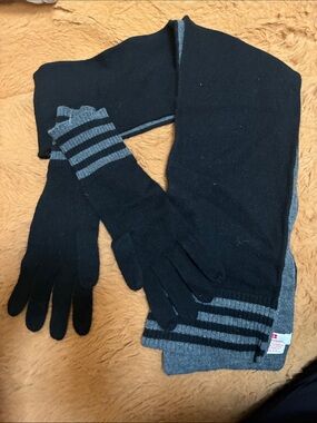Red Envelope Black and Gray Knit Gloves and Scarf Set
